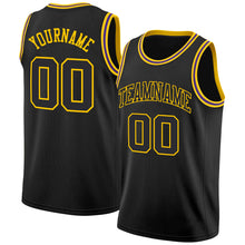 Load image into Gallery viewer, Custom Black Black-Gold Round Neck Rib-Knit Basketball Jersey