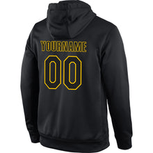 Load image into Gallery viewer, Custom Stitched Black Black-Gold Sports Pullover Sweatshirt Hoodie
