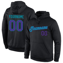 Load image into Gallery viewer, Custom Stitched Black Purple-Teal Sports Pullover Sweatshirt Hoodie