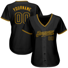 Load image into Gallery viewer, Custom Black Black-Gold Authentic Baseball Jersey