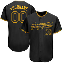 Load image into Gallery viewer, Custom Black Black-Gold Authentic Baseball Jersey