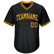 Load image into Gallery viewer, Custom Black Gold Authentic Throwback Rib-Knit Baseball Jersey Shirt