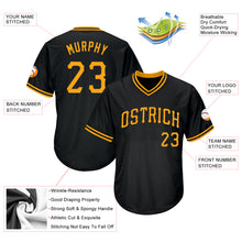Load image into Gallery viewer, Custom Black Gold Authentic Throwback Rib-Knit Baseball Jersey Shirt