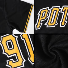Load image into Gallery viewer, Custom Black Gold Authentic Throwback Rib-Knit Baseball Jersey Shirt