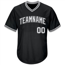 Load image into Gallery viewer, Custom Black White-Gray Authentic Throwback Rib-Knit Baseball Jersey Shirt