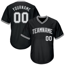 Load image into Gallery viewer, Custom Black White-Gray Authentic Throwback Rib-Knit Baseball Jersey Shirt