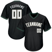 Load image into Gallery viewer, Custom Black White-Hunter Green Authentic Throwback Rib-Knit Baseball Jersey Shirt