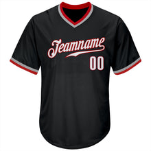 Load image into Gallery viewer, Custom Black White-Red Authentic Throwback Rib-Knit Baseball Jersey Shirt