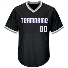 Load image into Gallery viewer, Custom Black White-Purple Authentic Throwback Rib-Knit Baseball Jersey Shirt