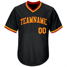 Load image into Gallery viewer, Custom Black Gold-Red Authentic Throwback Rib-Knit Baseball Jersey Shirt