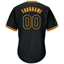 Load image into Gallery viewer, Custom Black Black-Gold Authentic Throwback Rib-Knit Baseball Jersey Shirt