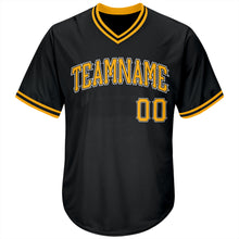 Load image into Gallery viewer, Custom Black Gold-White Authentic Throwback Rib-Knit Baseball Jersey Shirt