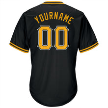 Load image into Gallery viewer, Custom Black Gold-White Authentic Throwback Rib-Knit Baseball Jersey Shirt