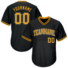 Load image into Gallery viewer, Custom Black Gold-White Authentic Throwback Rib-Knit Baseball Jersey Shirt