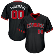 Load image into Gallery viewer, Custom Black Red-White Authentic Throwback Rib-Knit Baseball Jersey Shirt