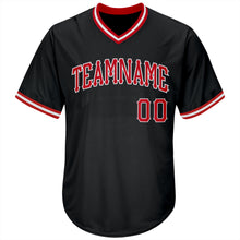 Load image into Gallery viewer, Custom Black Red-White Authentic Throwback Rib-Knit Baseball Jersey Shirt