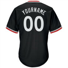 Load image into Gallery viewer, Custom Black White-Gray Authentic Throwback Rib-Knit Baseball Jersey Shirt