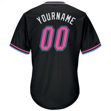 Load image into Gallery viewer, Custom Black Pink-Light Blue Authentic Throwback Rib-Knit Baseball Jersey Shirt