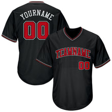 Load image into Gallery viewer, Custom Black Red-White Authentic Throwback Rib-Knit Baseball Jersey Shirt