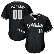 Load image into Gallery viewer, Custom Black White Authentic Throwback Rib-Knit Baseball Jersey Shirt