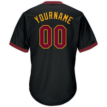 Load image into Gallery viewer, Custom Black Maroon-Gold Authentic Throwback Rib-Knit Baseball Jersey Shirt
