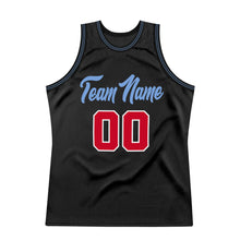 Load image into Gallery viewer, Custom Black Red-Light Blue Authentic Throwback Basketball Jersey