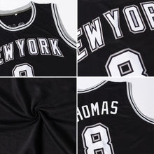 Load image into Gallery viewer, Custom Black White-Blue Authentic Throwback Basketball Jersey