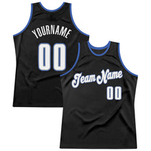 Load image into Gallery viewer, Custom Black White-Blue Authentic Throwback Basketball Jersey