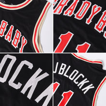 Load image into Gallery viewer, Custom Black Gold-Red Authentic Throwback Basketball Jersey
