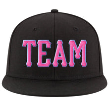 Load image into Gallery viewer, Custom Black Pink-Powder Blue Stitched Adjustable Snapback Hat