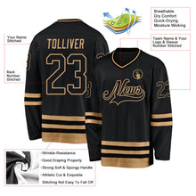 Load image into Gallery viewer, Custom Black Black-Old Gold Hockey Jersey