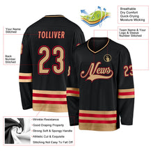 Load image into Gallery viewer, Custom Black Old Gold-Red Hockey Jersey