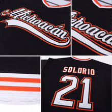 Load image into Gallery viewer, Custom Black White-Orange Hockey Jersey