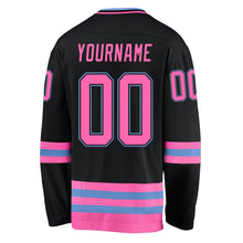 Load image into Gallery viewer, Custom Black Pink-Light Blue Hockey Jersey