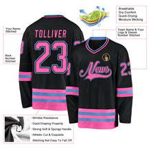 Load image into Gallery viewer, Custom Black Pink-Light Blue Hockey Jersey