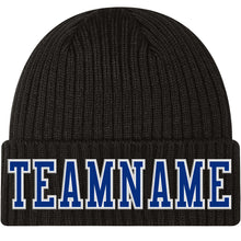 Load image into Gallery viewer, Custom Black Royal-White Stitched Cuffed Knit Hat