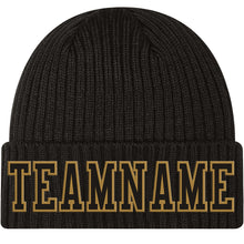 Load image into Gallery viewer, Custom Black Black-Old Gold Stitched Cuffed Knit Hat