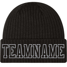 Load image into Gallery viewer, Custom Black Black-Gray Stitched Cuffed Knit Hat