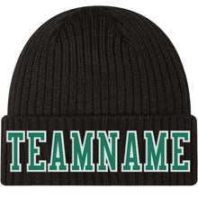 Load image into Gallery viewer, Custom Black Kelly Green-White Stitched Cuffed Knit Hat