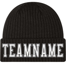 Load image into Gallery viewer, Custom Black White-Gray Stitched Cuffed Knit Hat
