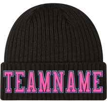 Load image into Gallery viewer, Custom Black Pink-Light Blue Stitched Cuffed Knit Hat