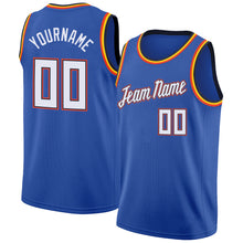Load image into Gallery viewer, Custom Blue White-Orange Round Neck Rib-Knit Basketball Jersey