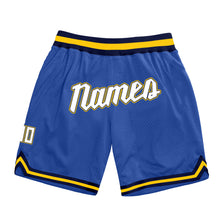 Load image into Gallery viewer, Custom Blue White-Gold Authentic Throwback Basketball Shorts