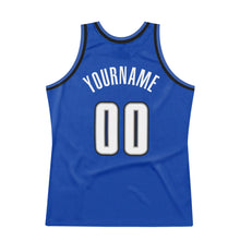Load image into Gallery viewer, Custom Blue White-Black Authentic Throwback Basketball Jersey