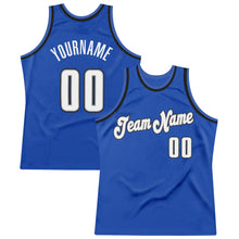 Load image into Gallery viewer, Custom Blue White-Black Authentic Throwback Basketball Jersey
