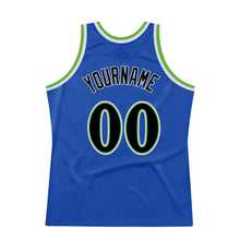 Load image into Gallery viewer, Custom Blue Black-Neon Green Authentic Throwback Basketball Jersey