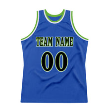 Load image into Gallery viewer, Custom Blue Black-Neon Green Authentic Throwback Basketball Jersey