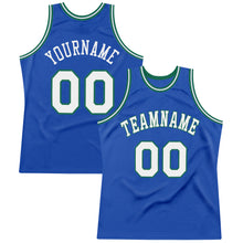 Load image into Gallery viewer, Custom Blue White-Kelly Green Authentic Throwback Basketball Jersey