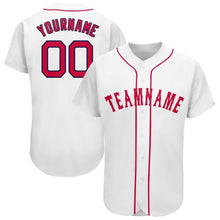 Load image into Gallery viewer, Custom White Red-Navy Baseball Jersey