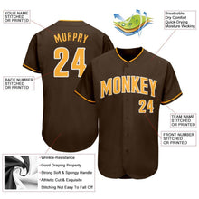 Load image into Gallery viewer, Custom Brown Gold-White Authentic Baseball Jersey
